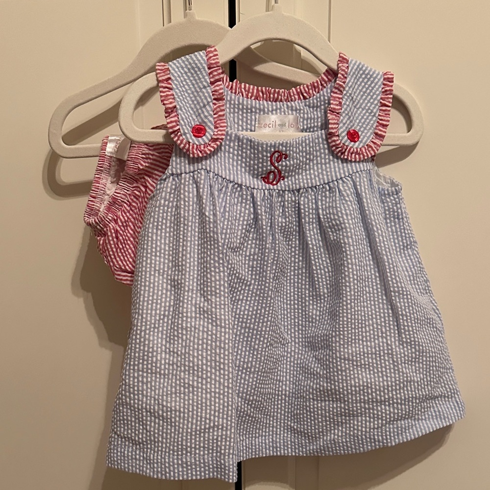 Cecil & Lou Red White and Blue Seersucker top with Bloomers